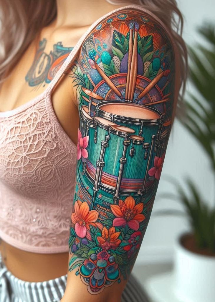 Music Tattoos: 75 Must-See Inspirations | Pocoko Express your drumming soul with these drumset tattoos. Creative designs that hit all the right notes!