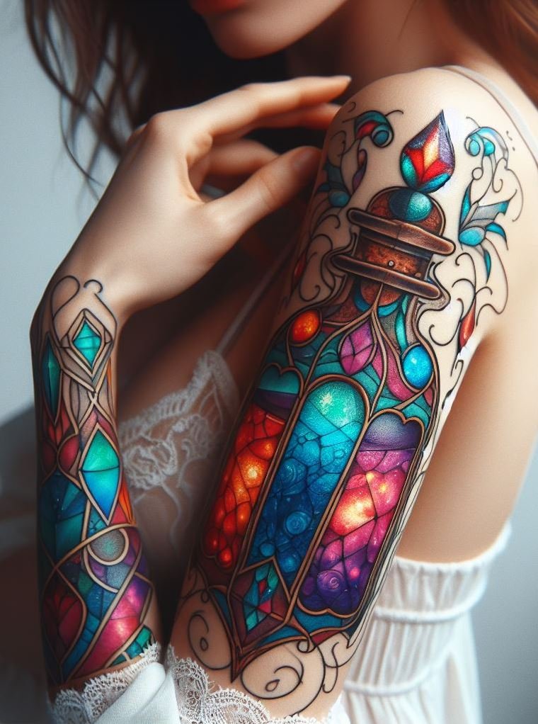 Blend ancient wisdom with modern enchantment in a sacred geometry magic potion tattoo. A design that speaks to the soul and the intellect!