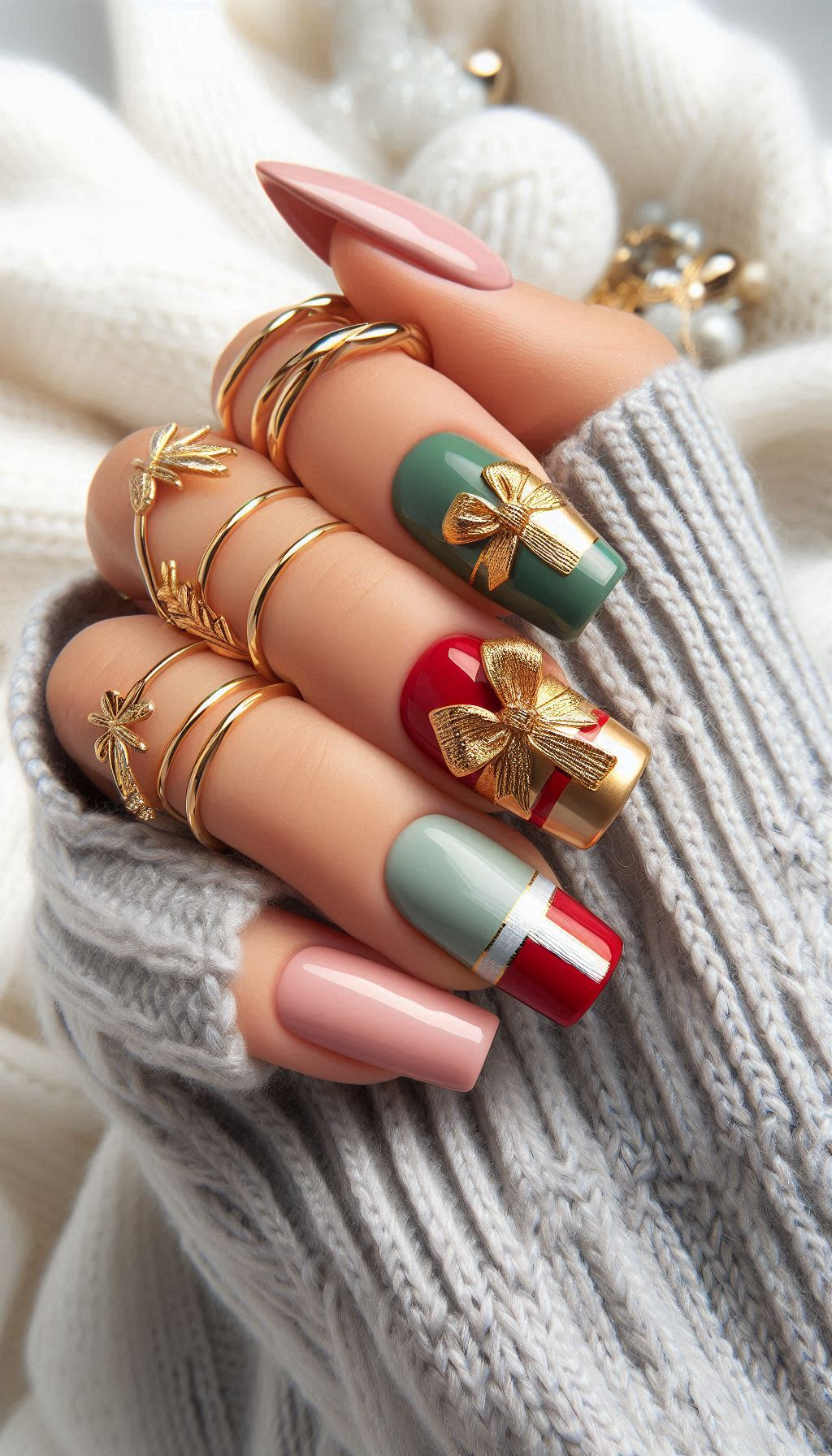 Christmas Nail Art Ideas: Wrap your nails in holiday cheer with these gift-inspired designs! Perfect for adding a touch of festive fun to your look.