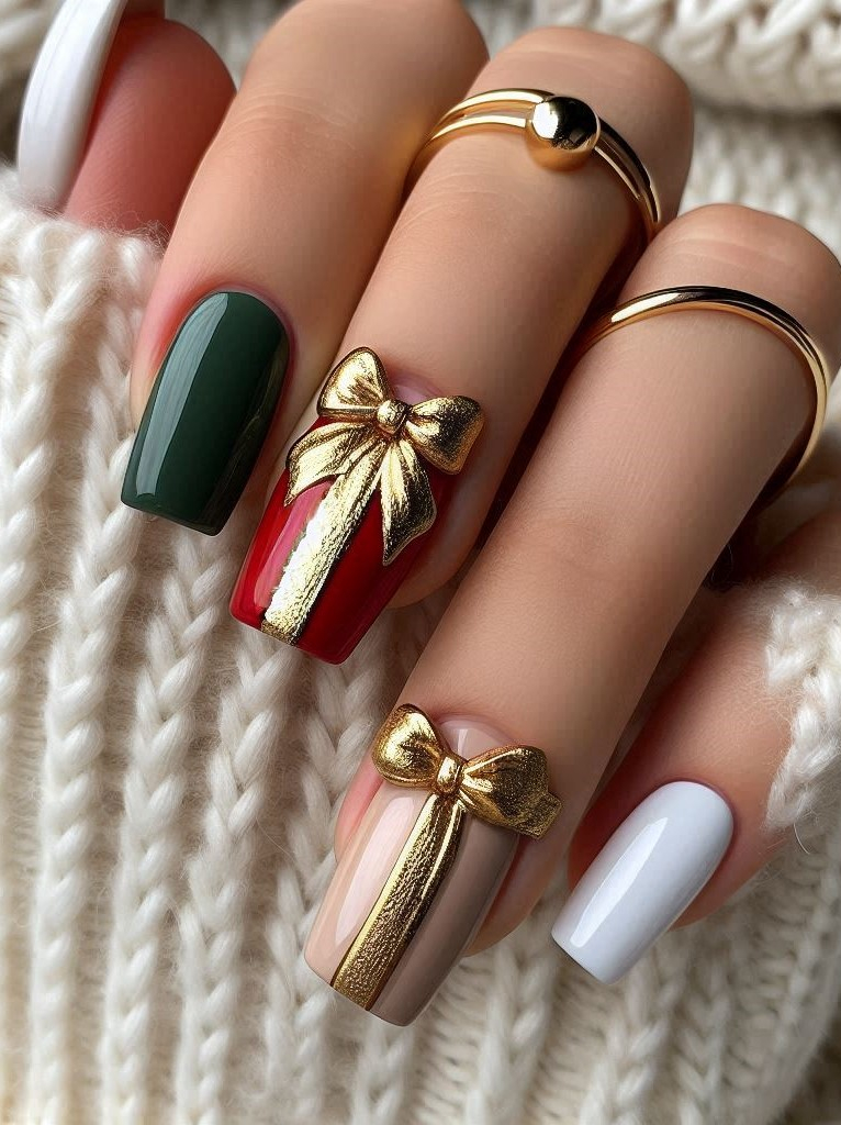 Make your nails the ultimate holiday surprise with these gift-inspired designs. Perfect for adding a festive touch to your holiday look!