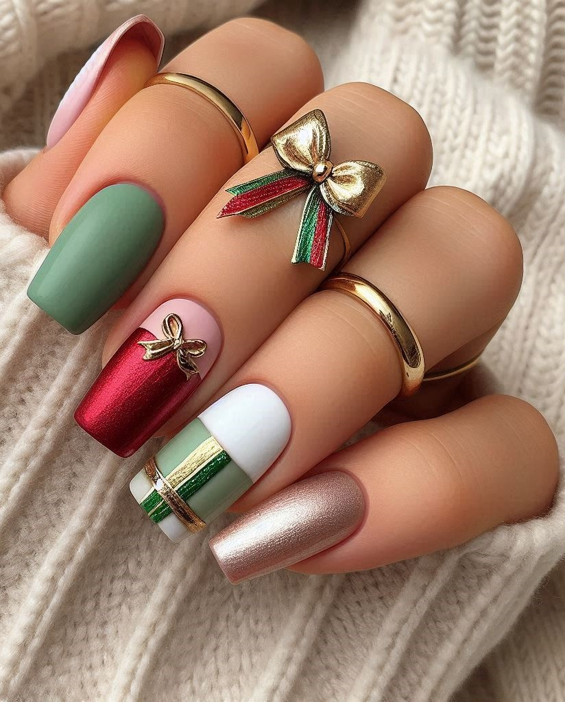 Get into the spirit of giving with these Christmas gift-inspired nail art ideas. Perfect for wrapping your nails in holiday joy!