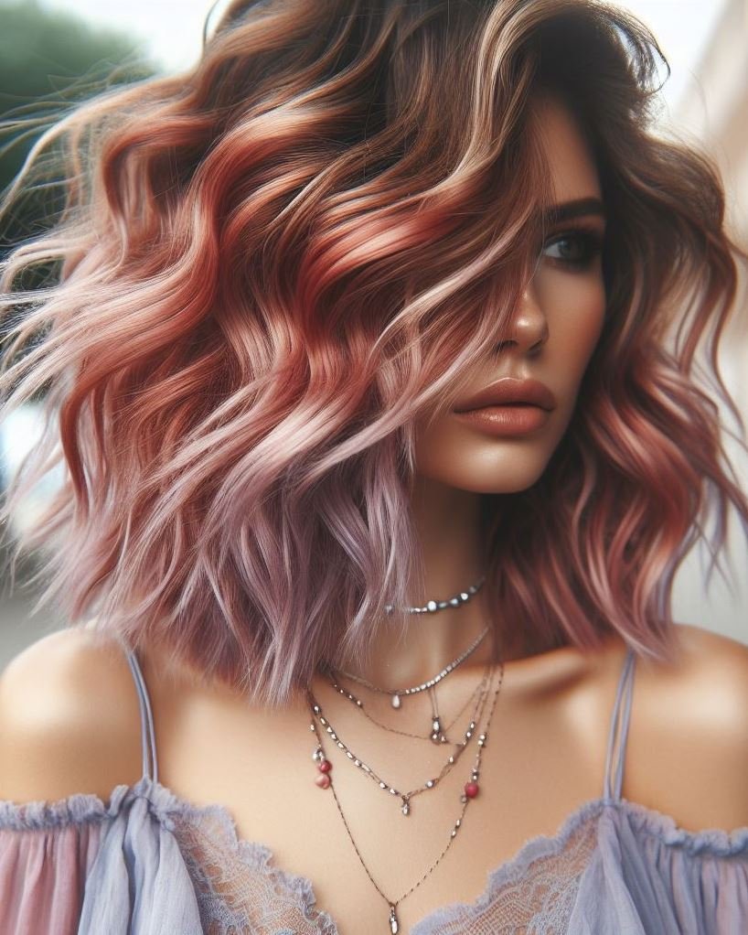 Step into a world of color with lavender copper blonde ombre hair. Soft, stunning, and absolutely on-trend!