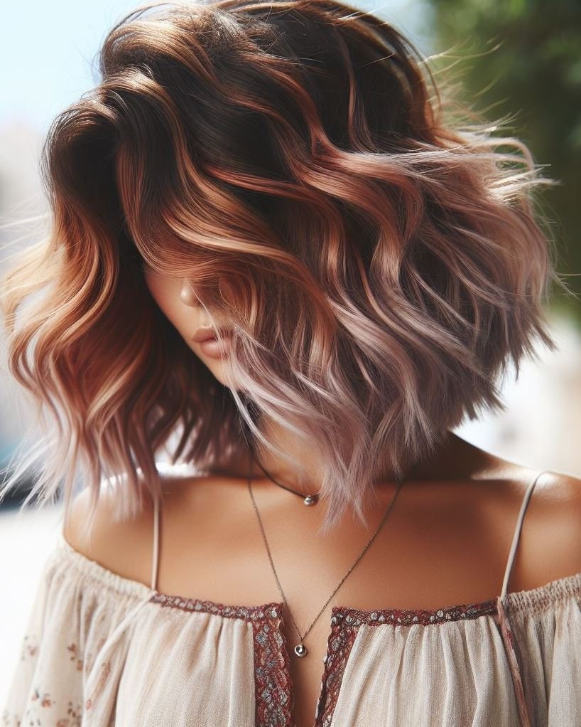 Make a statement with lavender copper blonde ombre hair. This vibrant mix is perfect for those who love to stand out!
