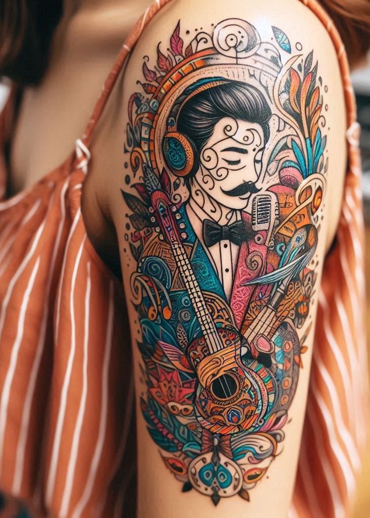Music Tattoos: 75 Must-See Inspirations | Pocoko Turn your passion for music into art with these headphone tattoos. A unique way to show off your love for great sound!