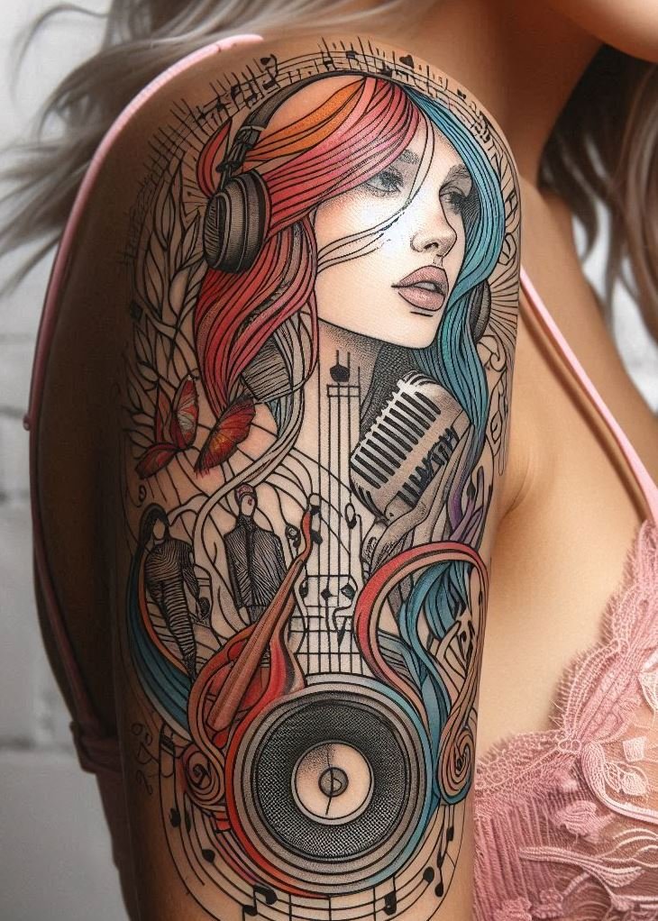 Music Tattoos: 75 Must-See Inspirations | Pocoko Mix your love for music and ink with these headphone tattoos. A harmonious blend of style and sound!
