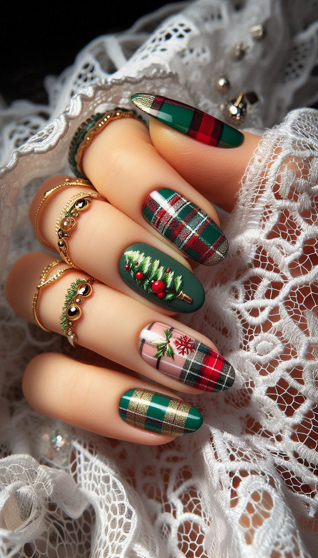 Get cozy with plaid! These Christmas nail designs bring the timeless charm of plaid to your fingertips, perfect for a festive and stylish holiday look.