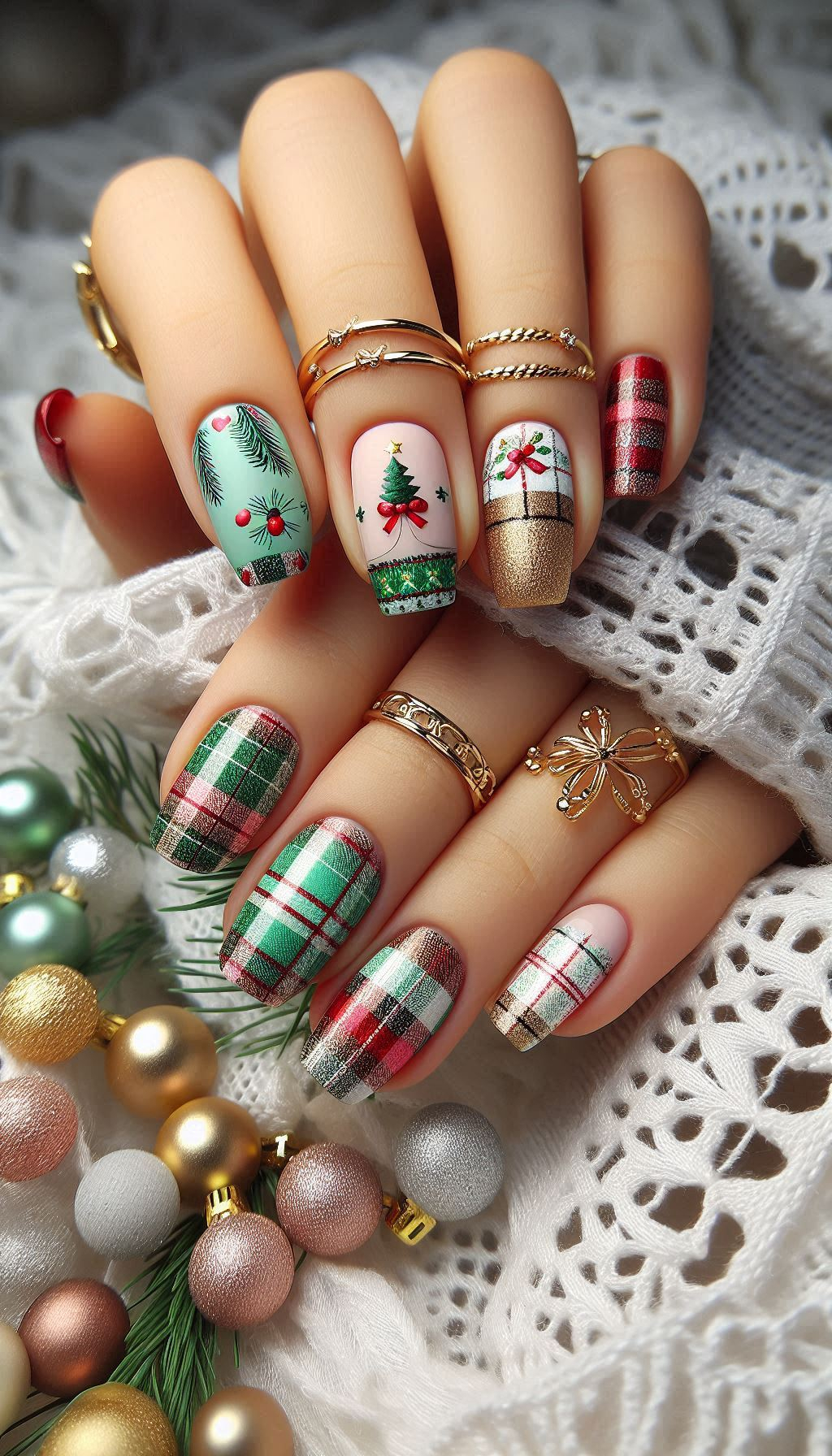 Tartan up your Christmas nail game with these plaid designs. Perfect for adding a touch of holiday cheer to your fingertips!