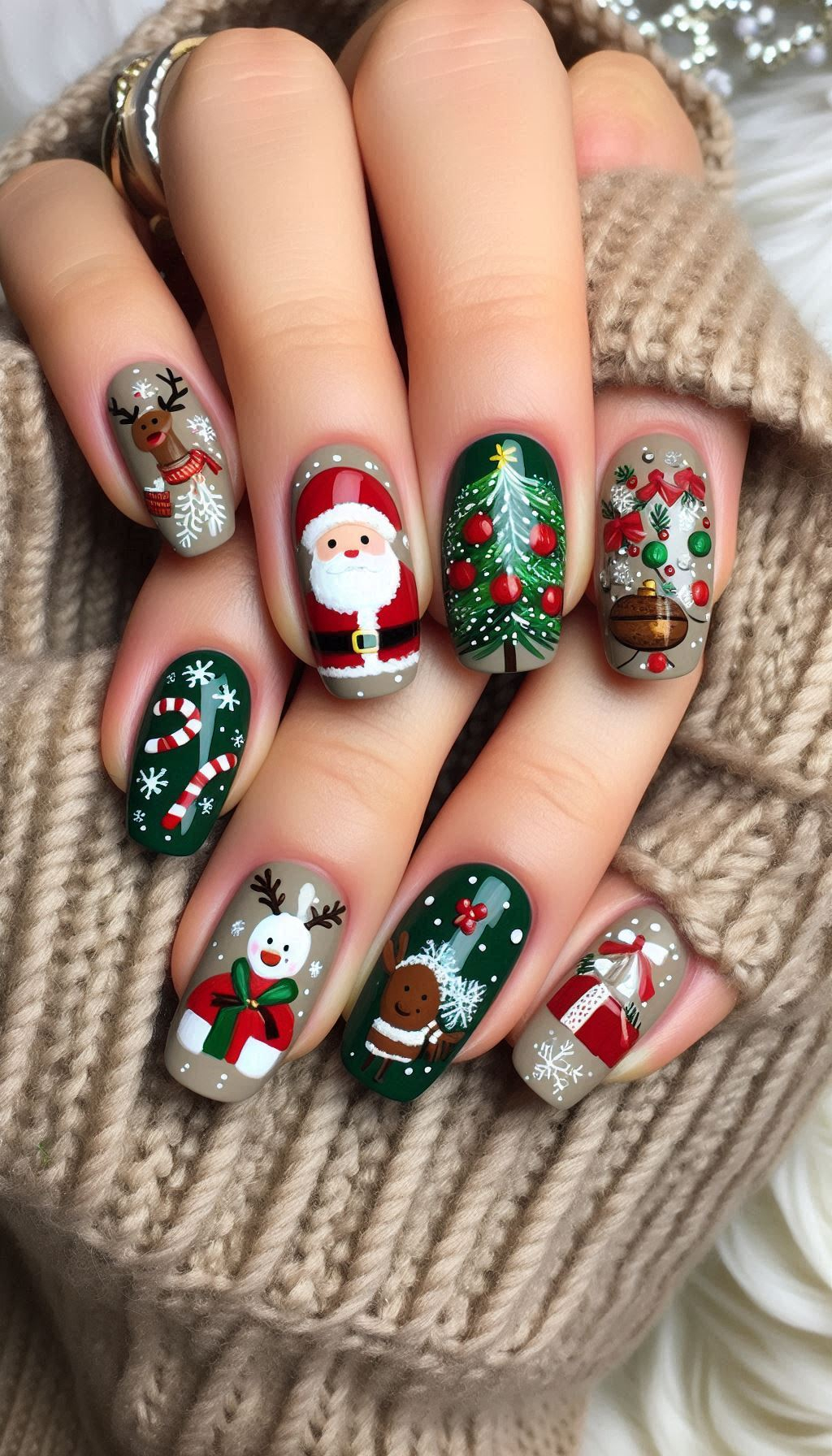 Christmas Nail Art Ideas: Get jolly with Santa Claus-themed nails! These festive designs bring the magic of Santa right to your fingertips for a merry holiday look.