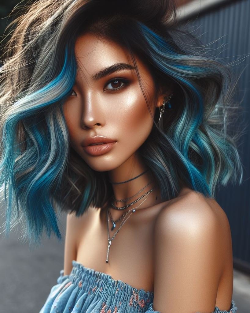 Get ready to shine with silver electric blue hair. A stunning blend that’s both modern and mesmerizing!