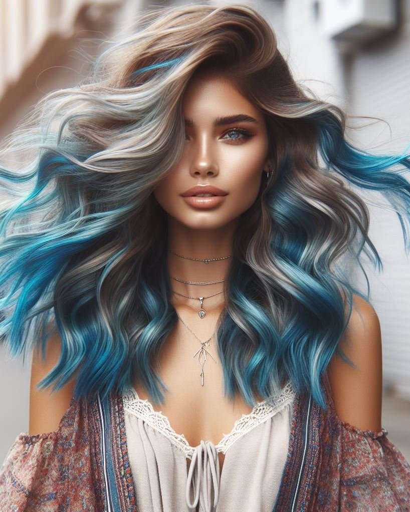 Embrace the futuristic vibe with silver electric blue hair. Edgy, chic, and absolutely stunning!