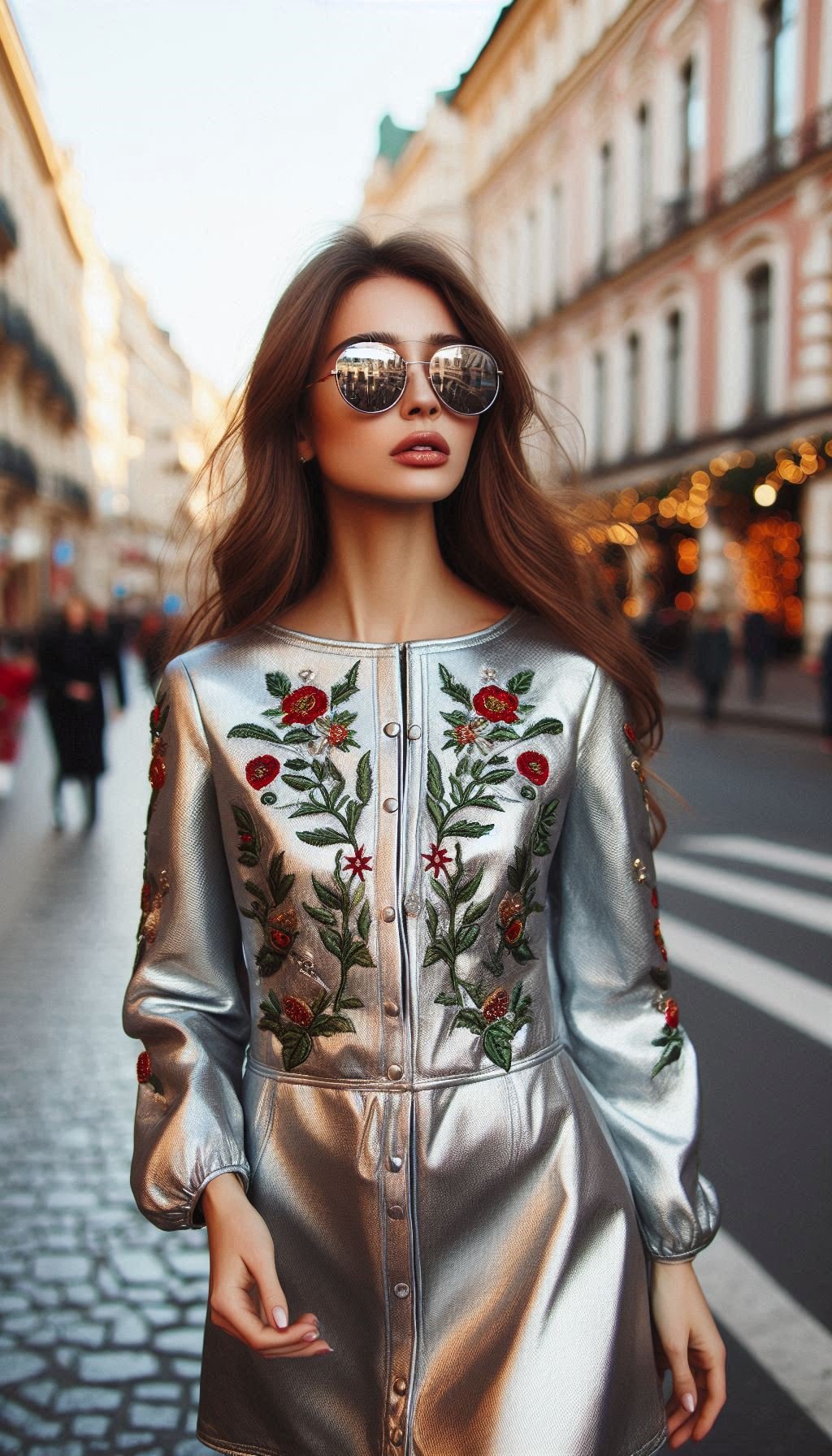 Christmas Outfits: 70 Must-Have Festive Ensembles | Pocoko Make a sparkling entrance in this silver metallic dress with long sleeves. It's the ultimate holiday outfit for those who love to shine.