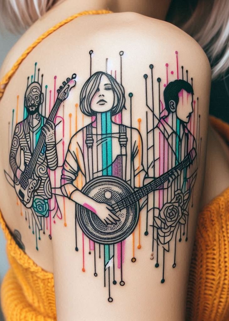 Music Tattoos: 75 Must-See Inspirations | Pocoko Tune into these guitar tattoo ideas that capture the essence of your favorite instrument. Striking and stylish!
