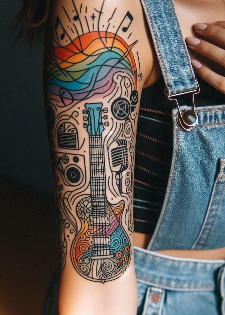 Music Tattoos: 75 Must-See Inspirations | Pocoko Turn your love for guitars into art with these tattoo inspirations. Each type of guitar tells its own musical story!