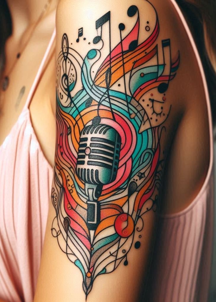 Music Tattoos: 75 Must-See Inspirations | Pocoko Turn up the volume on your tattoo game with vintage microphone designs. Perfect for those who want to ink their love for music!