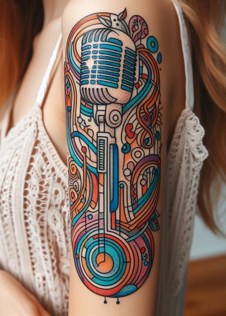 Music Tattoos: 75 Must-See Inspirations | Pocoko Feel the rhythm of the past with these vintage microphone tattoos. A perfect blend of old-school charm and modern artistry!