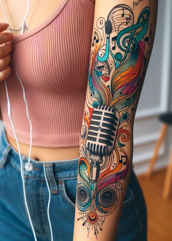 Music Tattoos: 75 Must-See Inspirations | Pocoko Get ready to rock the old-school vibe with these vintage microphone tattoos. A timeless tribute to your musical passion!