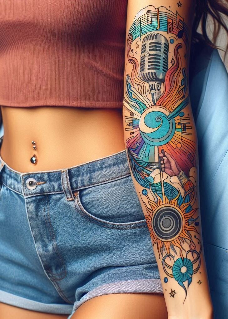 Music Tattoos: 75 Must-See Inspirations | Pocoko Elevate your ink with these vintage microphone tattoos. Ideal for those who cherish the golden age of music!