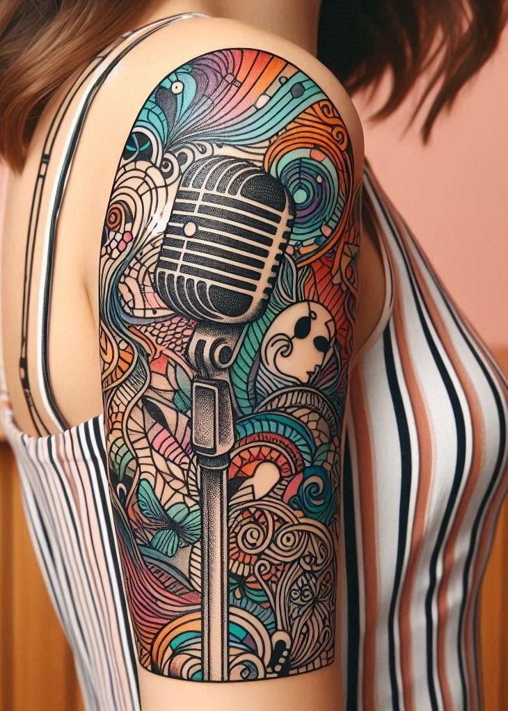 Music Tattoos: 75 Must-See Inspirations | Pocoko Sing your heart out with these stunning vintage microphone tattoos. Perfect for music lovers with a flair for the classic!