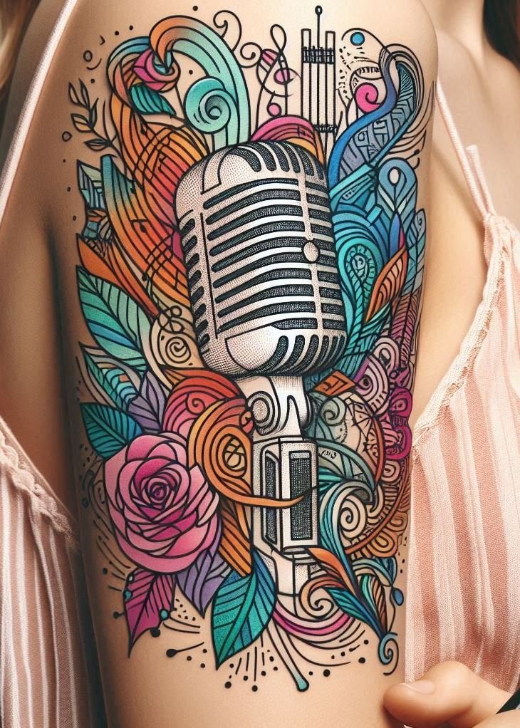 Music Tattoos: 75 Must-See Inspirations | Pocoko Express your musical soul with these vintage microphone tattoos. Each design is a perfect harmony of art and sound!