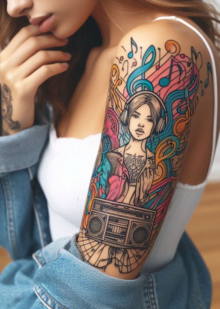 Music Tattoos: 75 Must-See Inspirations | Pocoko Broadcast your love for vintage tunes with these radio and speaker tattoos. Perfect for the true music aficionado!