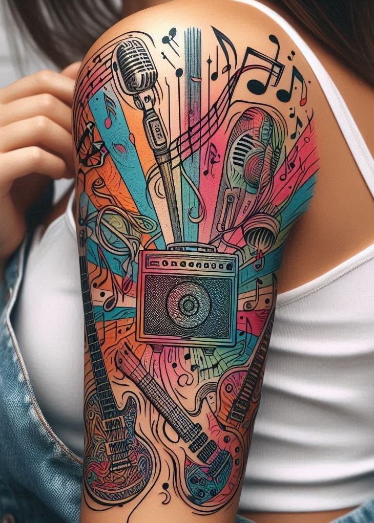 Music Tattoos: 75 Must-See Inspirations | Pocoko Bring back the old-school charm with these vintage radio and speaker tattoos. Bold, artistic, and full of character!