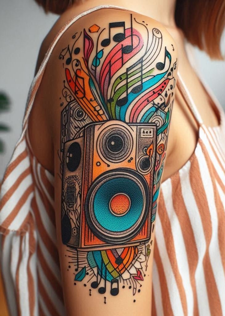 Music Tattoos: 75 Must-See Inspirations | Pocoko Express your passion for classic music with these vintage radio and speaker tattoos. A perfect harmony of art and nostalgia!