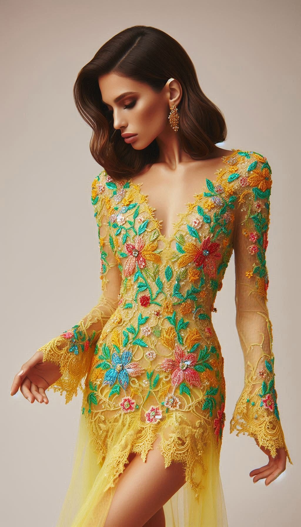 Step out in style with this bright yellow floral lace embroidered dress. It's cheerful, chic, and oh-so-elegant!