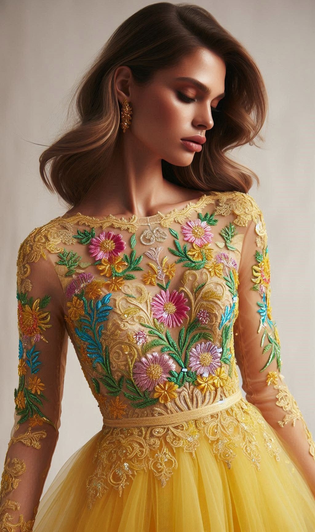 Brighten up your wardrobe with this stunning yellow floral lace embroidered dress. The perfect blend of style and cheer!
