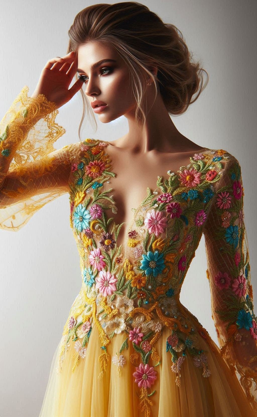 Light up any room with this dazzling bright yellow floral lace dress. Perfect for those who love to stand out!