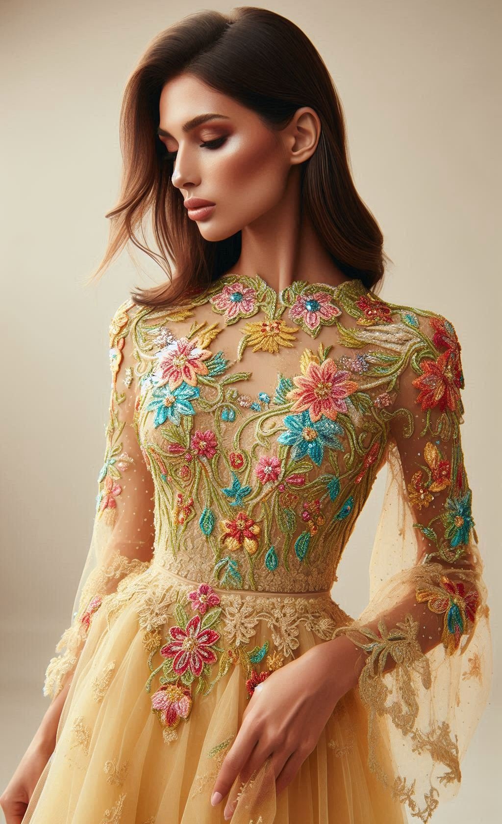 Shine bright in this beautiful yellow floral lace embroidered dress. It's all about spreading happiness and style!