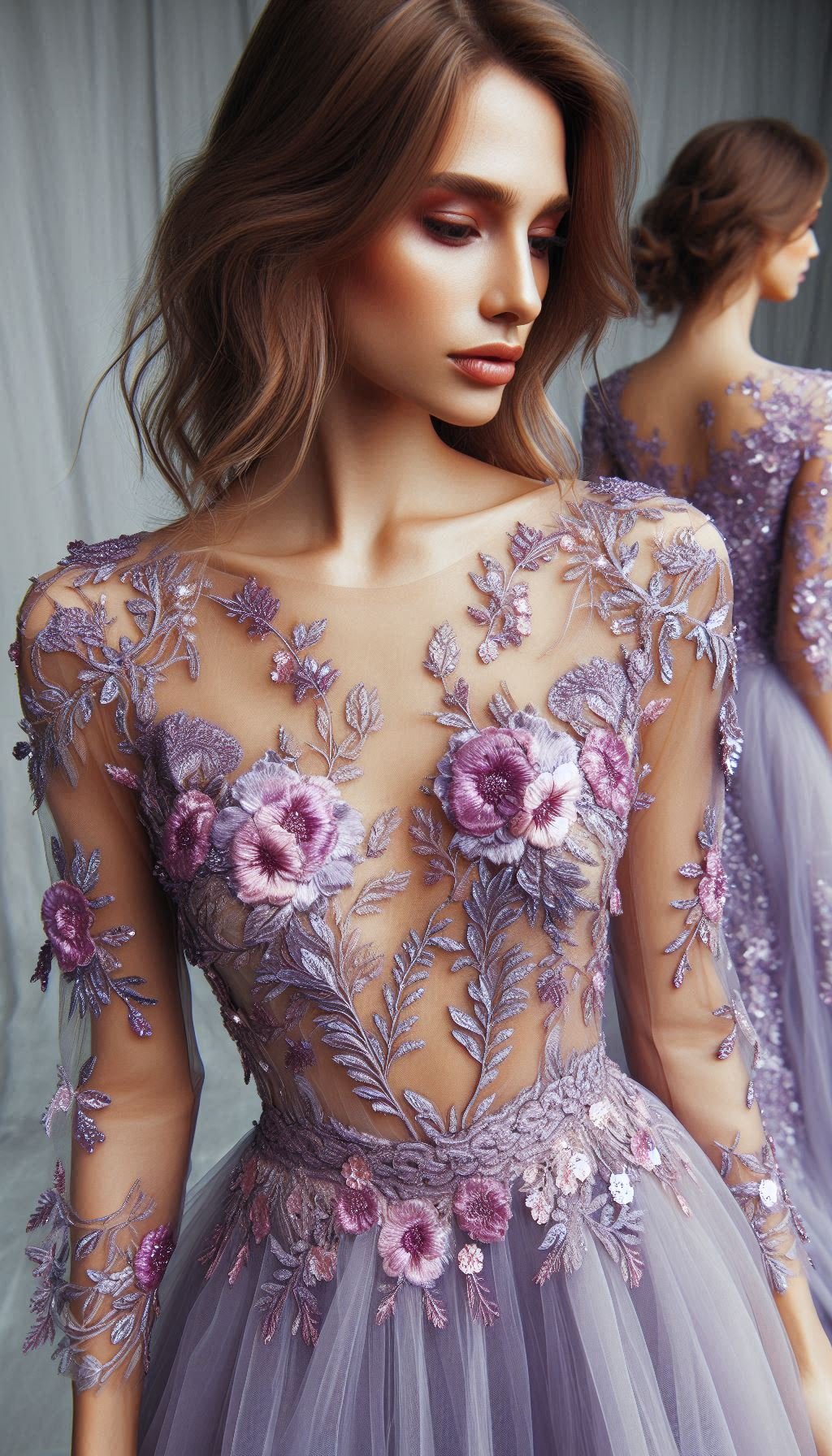 Step into enchantment with this floral lace dress in dreamy shades of purple and lavender. Perfect for any occasion where elegance is key!