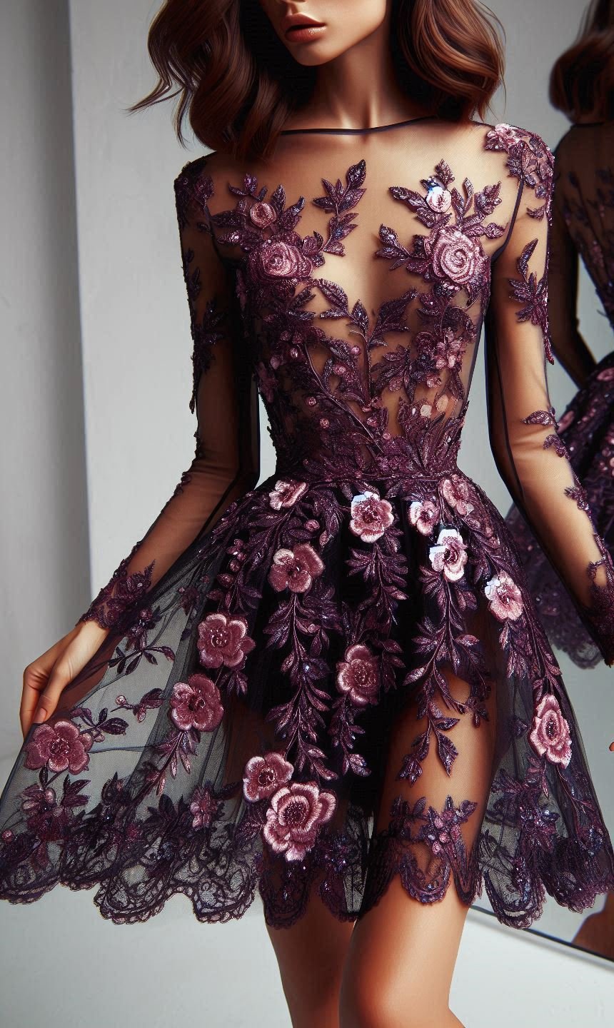 Add a pop of color to your wardrobe with this floral lace dress. The shades of purple and lavender are simply stunning!