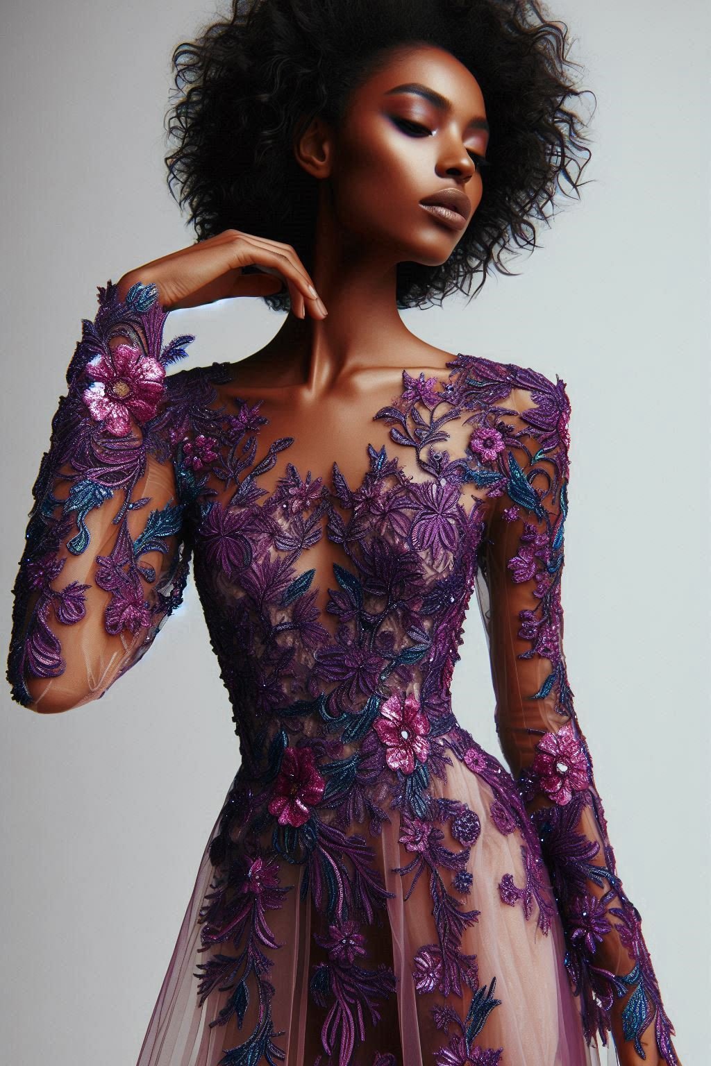 Feel the romance in the air with this floral lace dress. Purple and lavender tones make it a timeless piece!