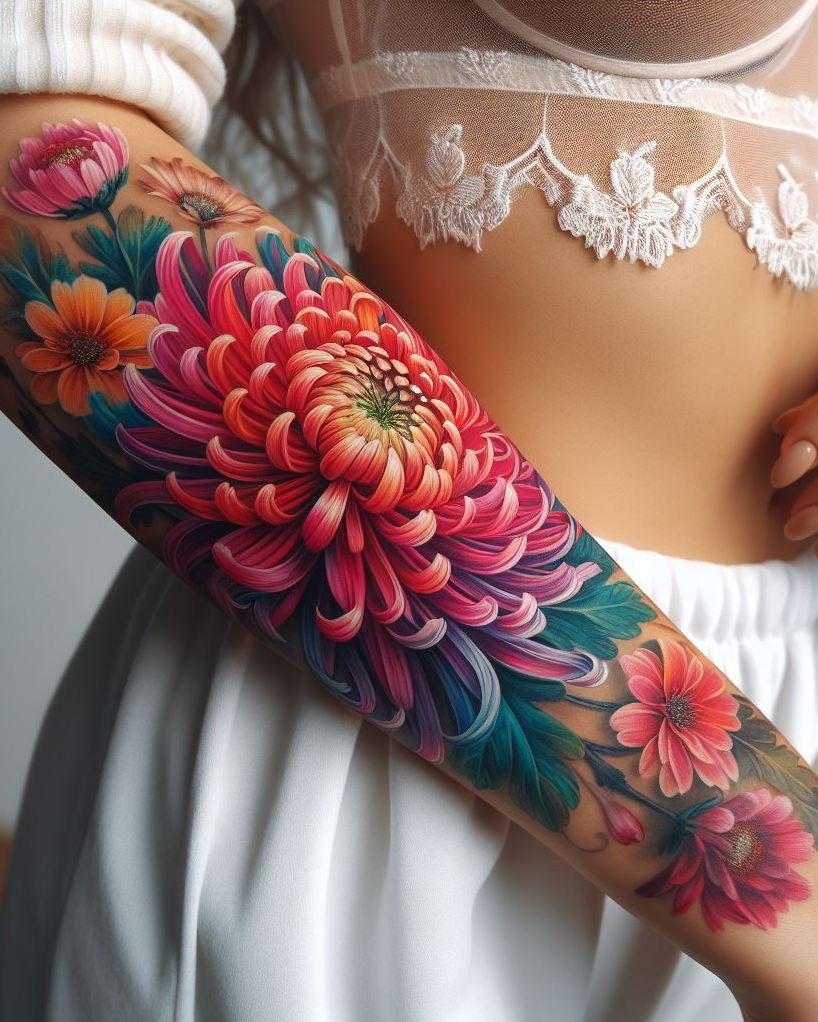 Show off your November spirit with a Chrysanthemum tattoo. Known for their rich symbolism and striking beauty, these flowers make a captivating statement!