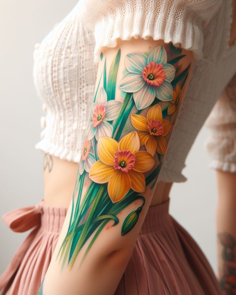 Adorn yourself with a Narcissus bouquet tattoo this December. These charming blooms capture the essence of winter beauty and add a touch of sophistication to your ink.