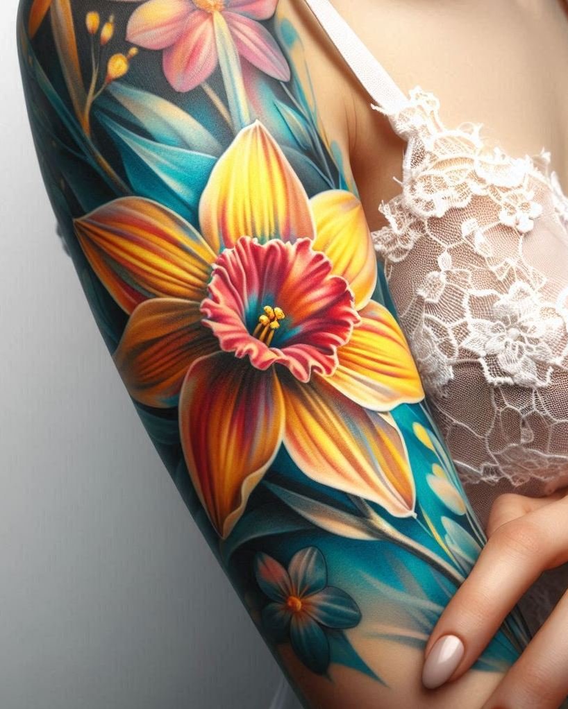 Show off your December pride with a single Narcissus tattoo. Known for its purity and symbolism, this beautiful flower makes a timeless statement on your skin!