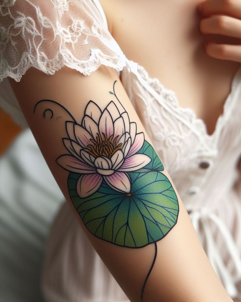 Embody the peaceful essence of July with a Water Lily Pad tattoo. These delicate flowers are a symbol of purity and calm, perfect for your summer ink.