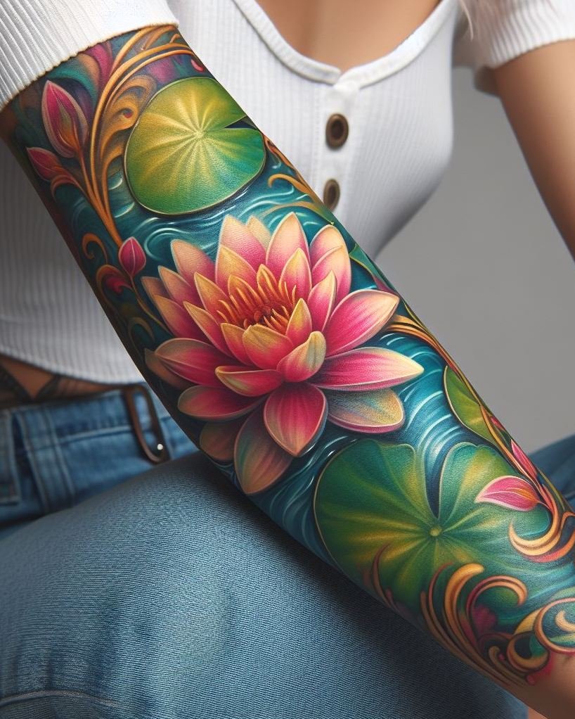 Capture the essence of July with a stunning Water Lily Pad tattoo. These delicate flowers add a touch of calm and beauty to your body art.