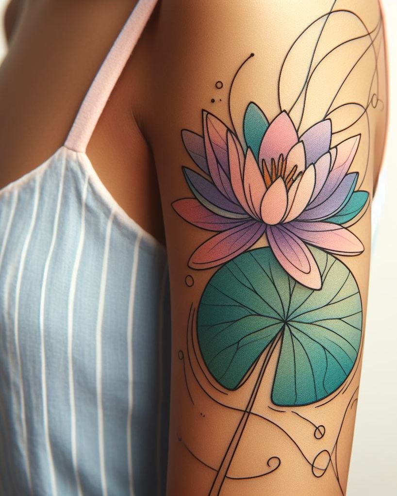 Celebrate the beauty of July with a Water Lily Pad tattoo. These stunning flowers float gracefully on water, embodying peace and tranquility.