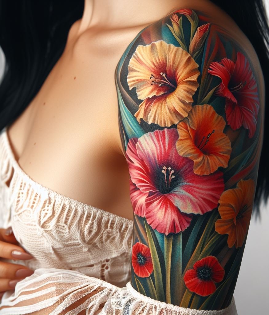 Celebrate August with a stunning mix of Gladiolus and Poppy tattoos. This bold combination symbolizes strength and beauty, making for a truly captivating design!