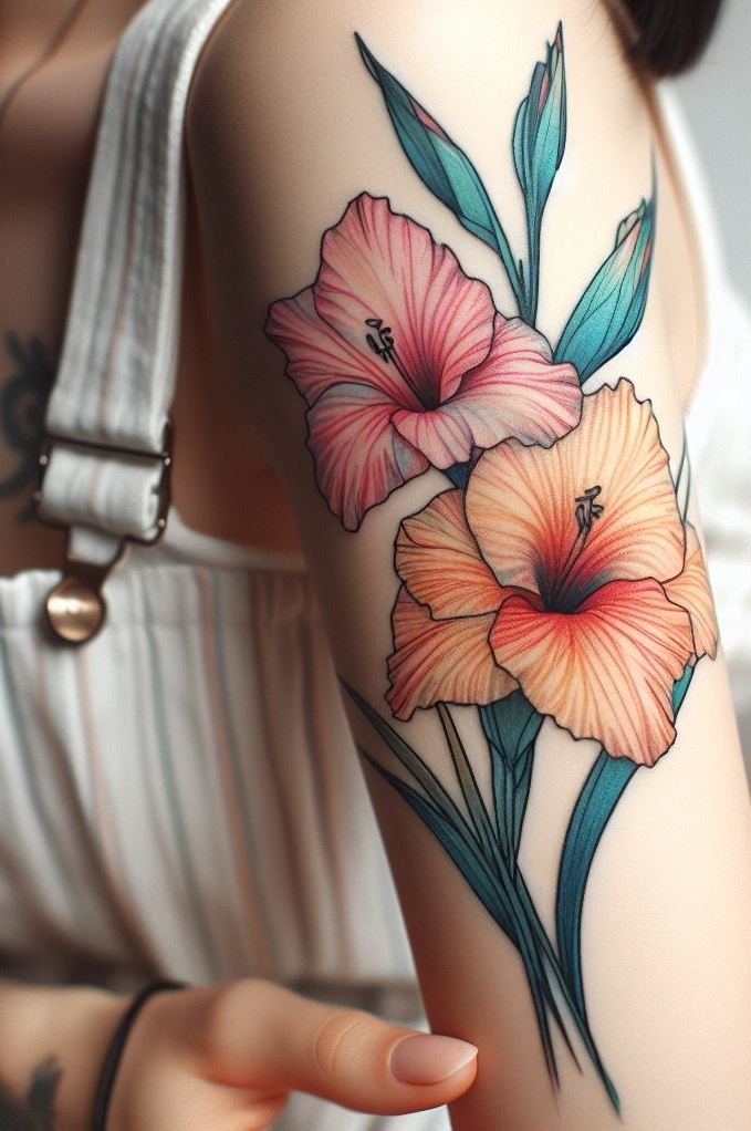 Celebrate your birth month with a minimalist Gladiolus flower tattoo. Simple yet stunning, it embodies the elegance and strength of August.