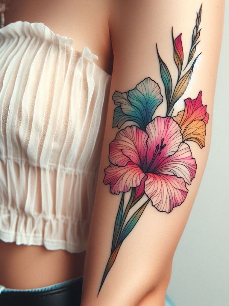 Show off your August pride with a minimalist Gladiolus flower tattoo. Clean, simple, and chic—perfect for those who appreciate subtle elegance!