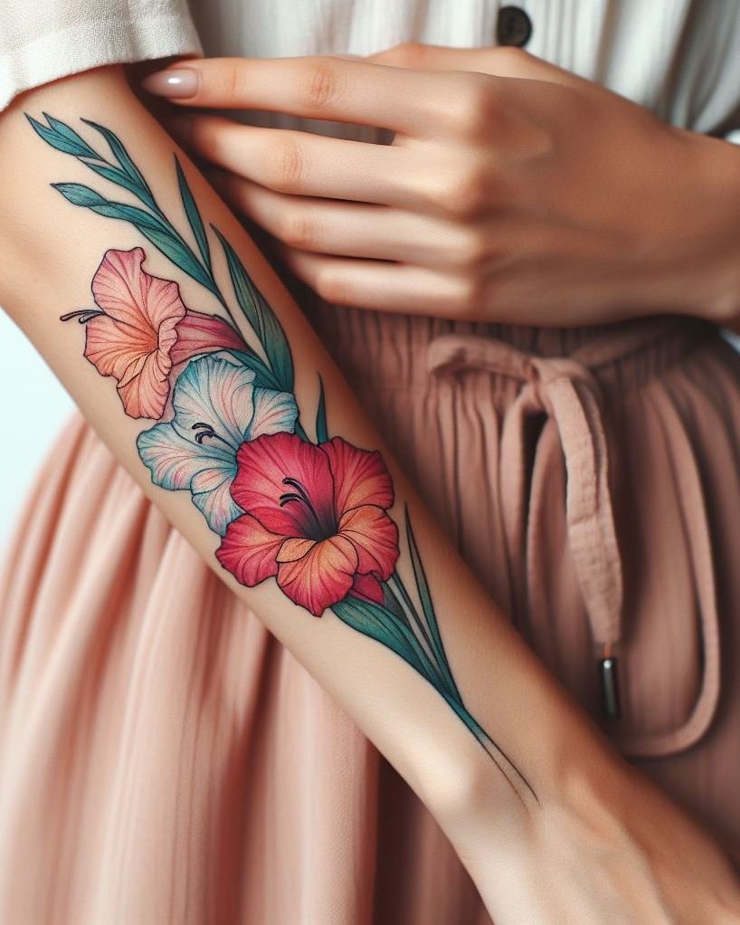 Celebrate August with a minimalist Gladiolus tattoo. This sleek design symbolizes strength and grace, making it a timeless choice for your ink!
