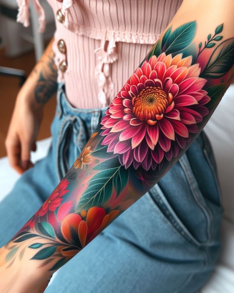 Celebrate September with a single Aster flower tattoo. This elegant bloom symbolizes love and wisdom, making it a perfect choice for a meaningful and beautiful design.