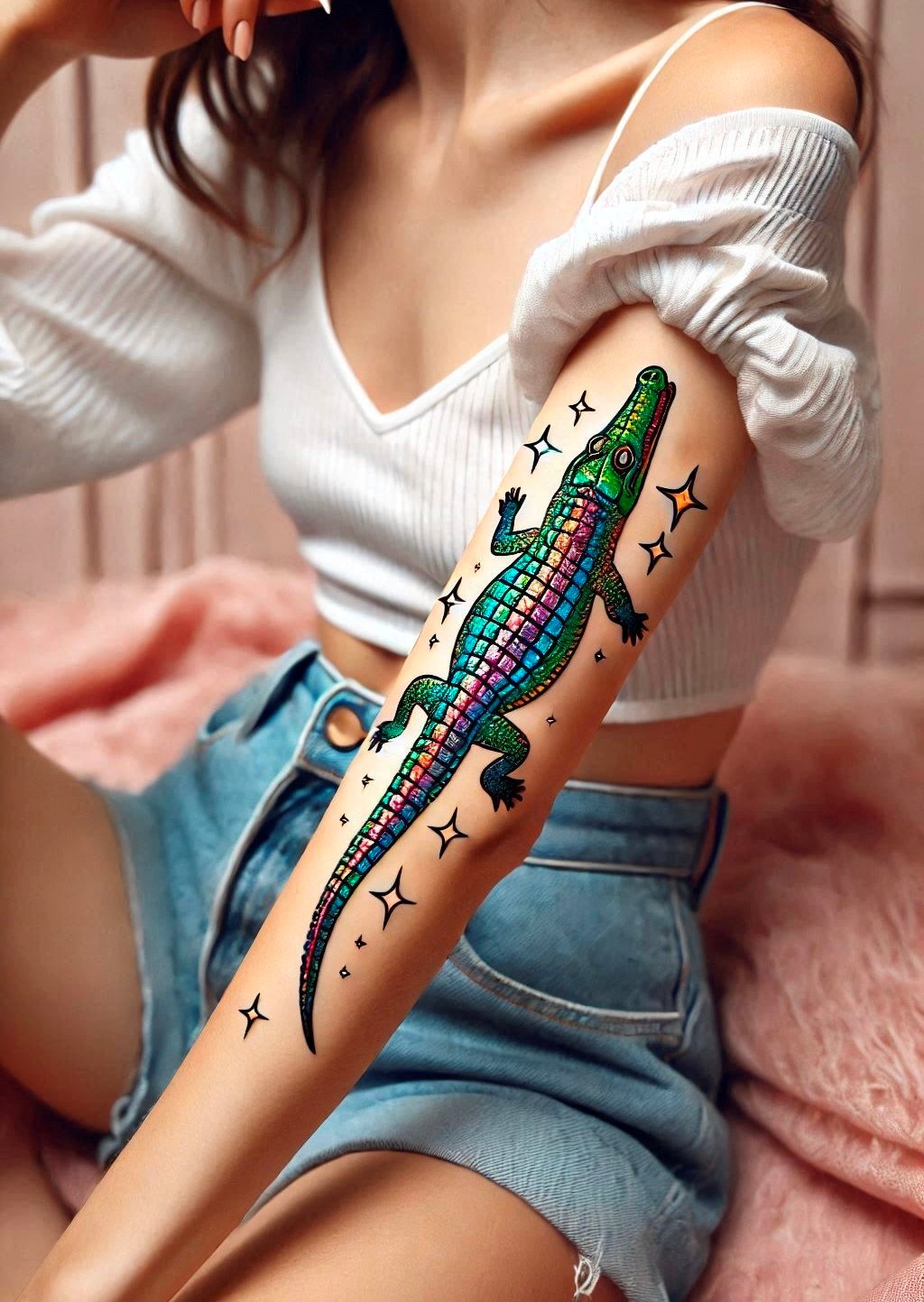 Turn heads with this stunning Crocodile reptile tattoo. A bold and powerful design that commands respect and admiration!