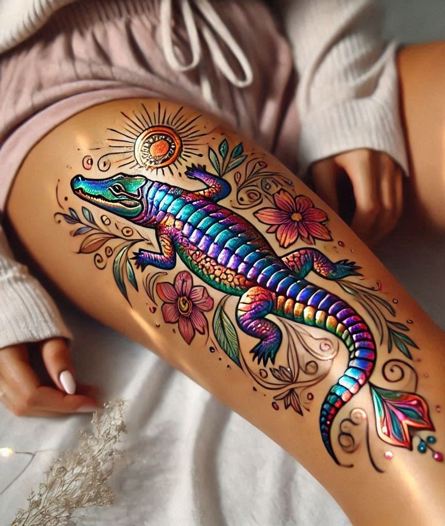 Embrace the wild with this beautiful Crocodile reptile tattoo. A striking design that embodies power and grace!