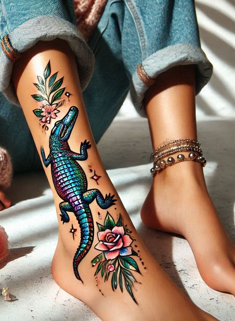 Showcase your strength and resilience with a Crocodile reptile tattoo. A bold design that demands attention and admiration!