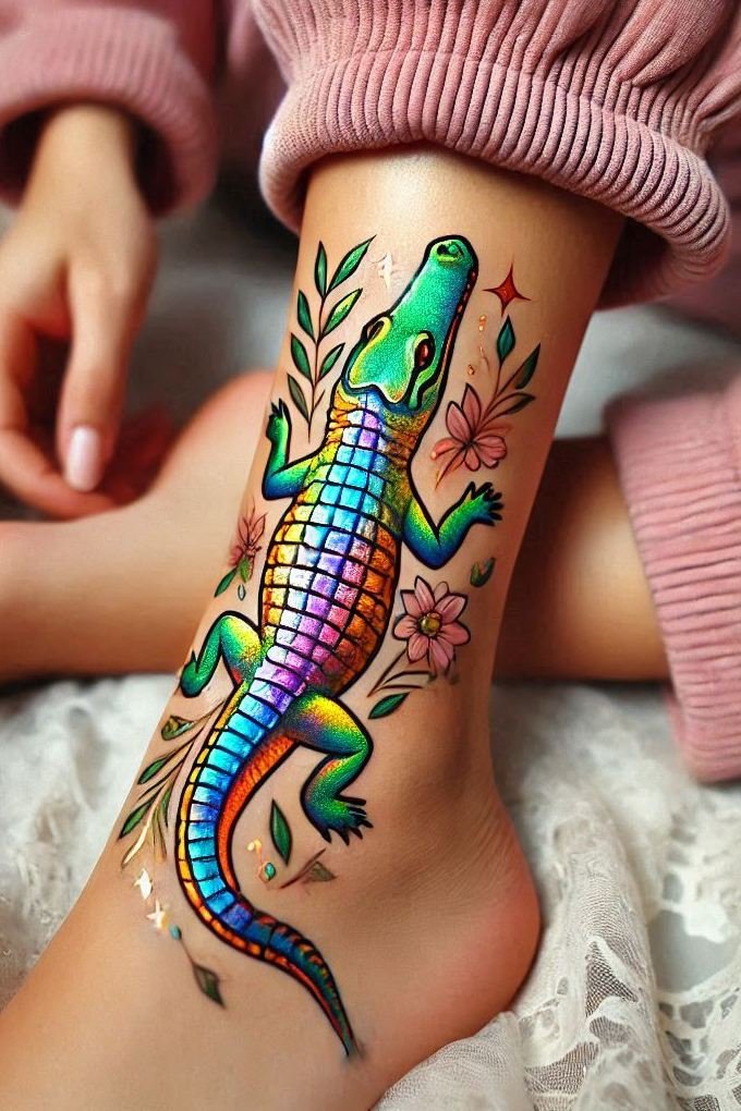 Make waves with this incredible Crocodile reptile tattoo. A powerful symbol of strength, beauty, and untamed spirit!