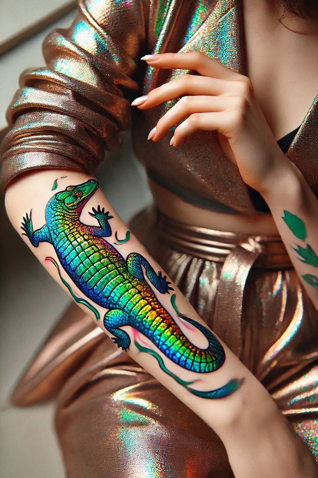 Stand out from the crowd with this eye-catching Crocodile reptile tattoo. Embrace the wild and let your personality shine!