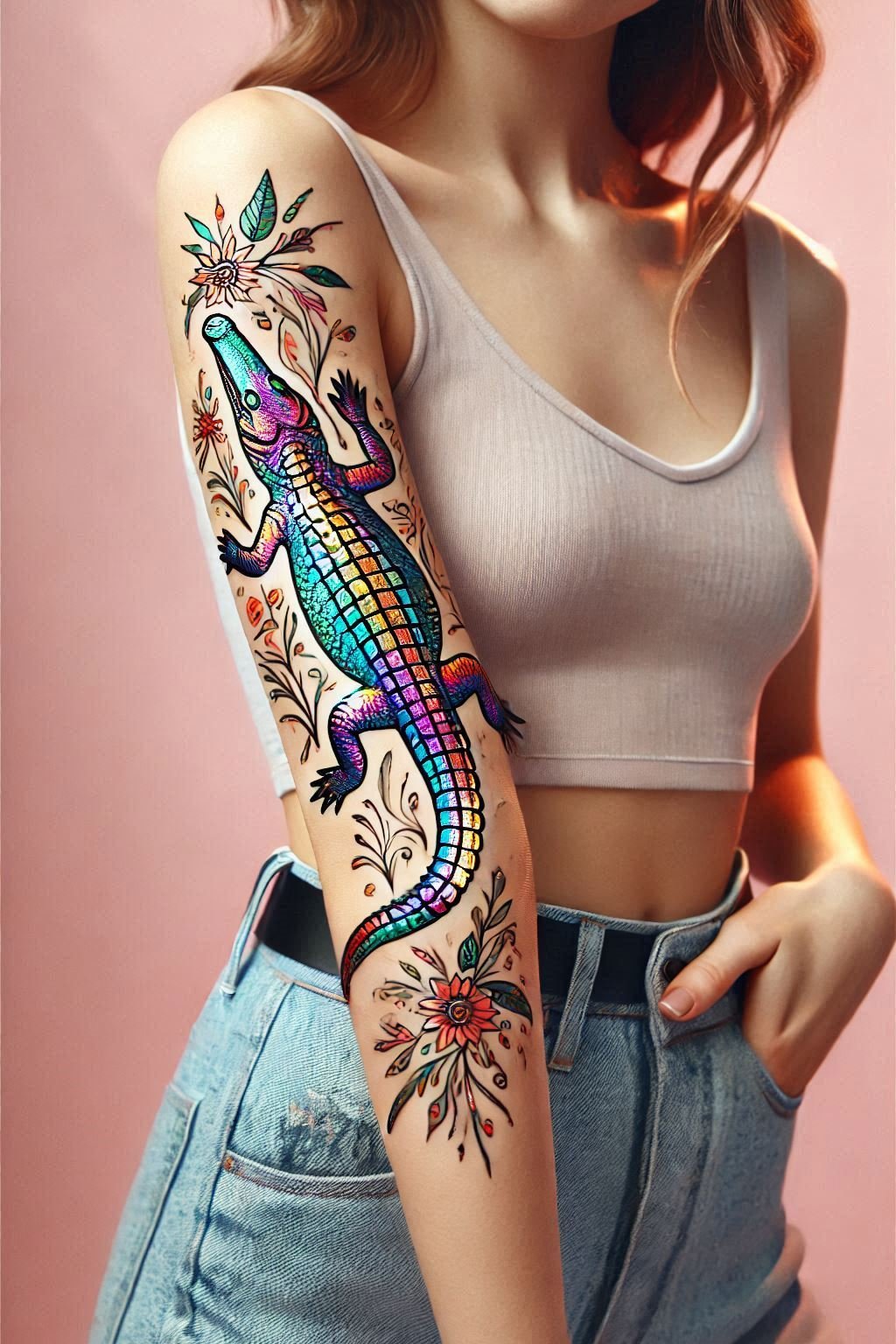 Dive into the world of Crocodile reptile tattoos with this stunning design. Perfect for those who love a touch of the wild in their ink!